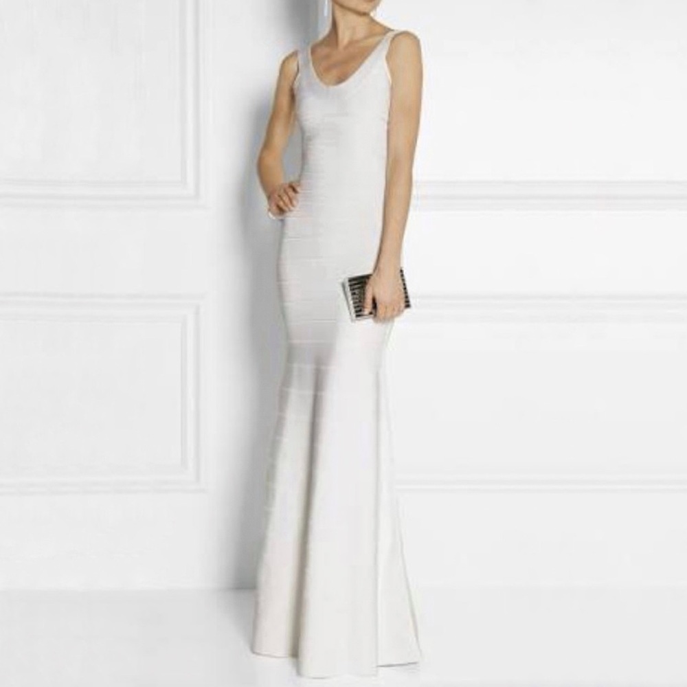 Herve Leger white alabaster Ellen bandage sleeveless scoop neck maxi Dress - Picture 2 of 13